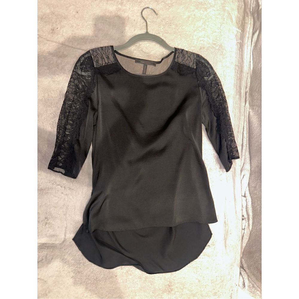 BCBG MAXAZRIA blouse women’s top black with lace size S